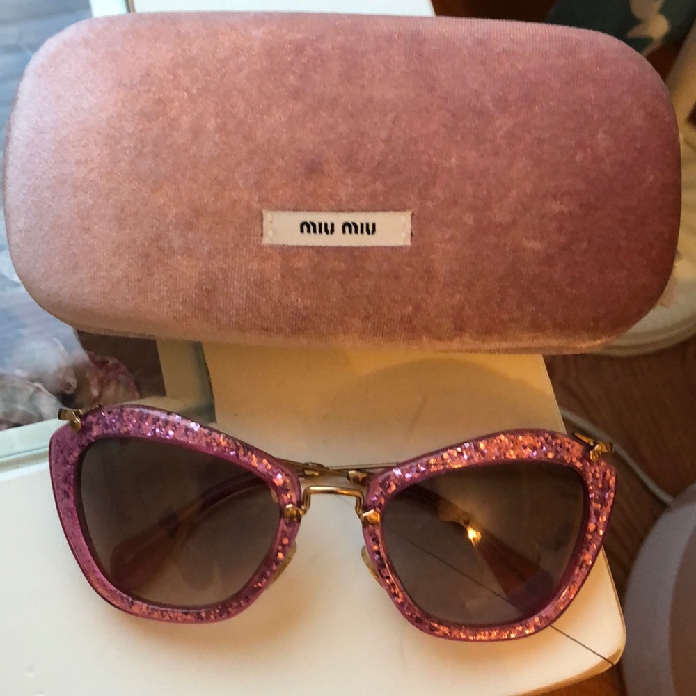 Miu Miu pink glitter cat eye sunglasses